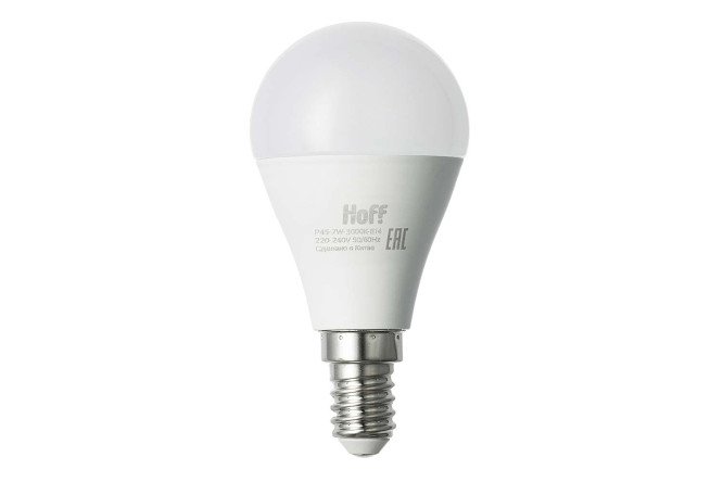 Изображение товара Лампа светодиодная HOFF P45-7W-3000K-E14 E14, 7W, Шар, 3000 К, Тёплый