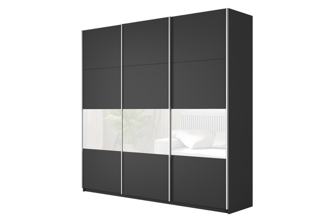 Изображение товара Шкаф-купе 3-дверный  Magnus 240х230 см, серый диамант, белый глянец, профиль - серебро