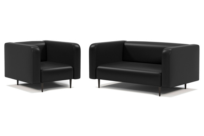 Изображение товара Диван и кресло Акцент из эко-кожи черного цвета комплект мебели