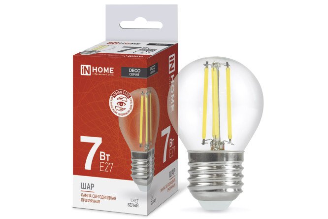 Изображение товара Лампа светодиодная IN HOME Deco LED-ШАР-deco E27, 7W, Шар, 4000 К, Естественный