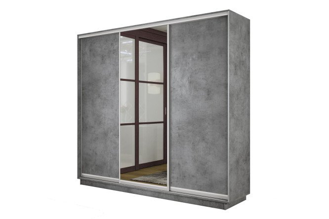 Изображение товара Шкаф-купе 3-дверный Slide-2 180х240х60 см, бетон и серебро, с зеркалом