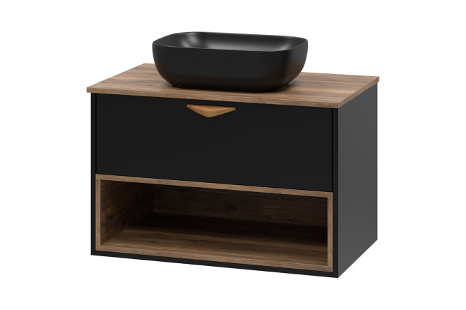 Изображение товара Тумба подвесная Bergen 80 см с фасадами чёрный и каркасом дуб галифакс олово