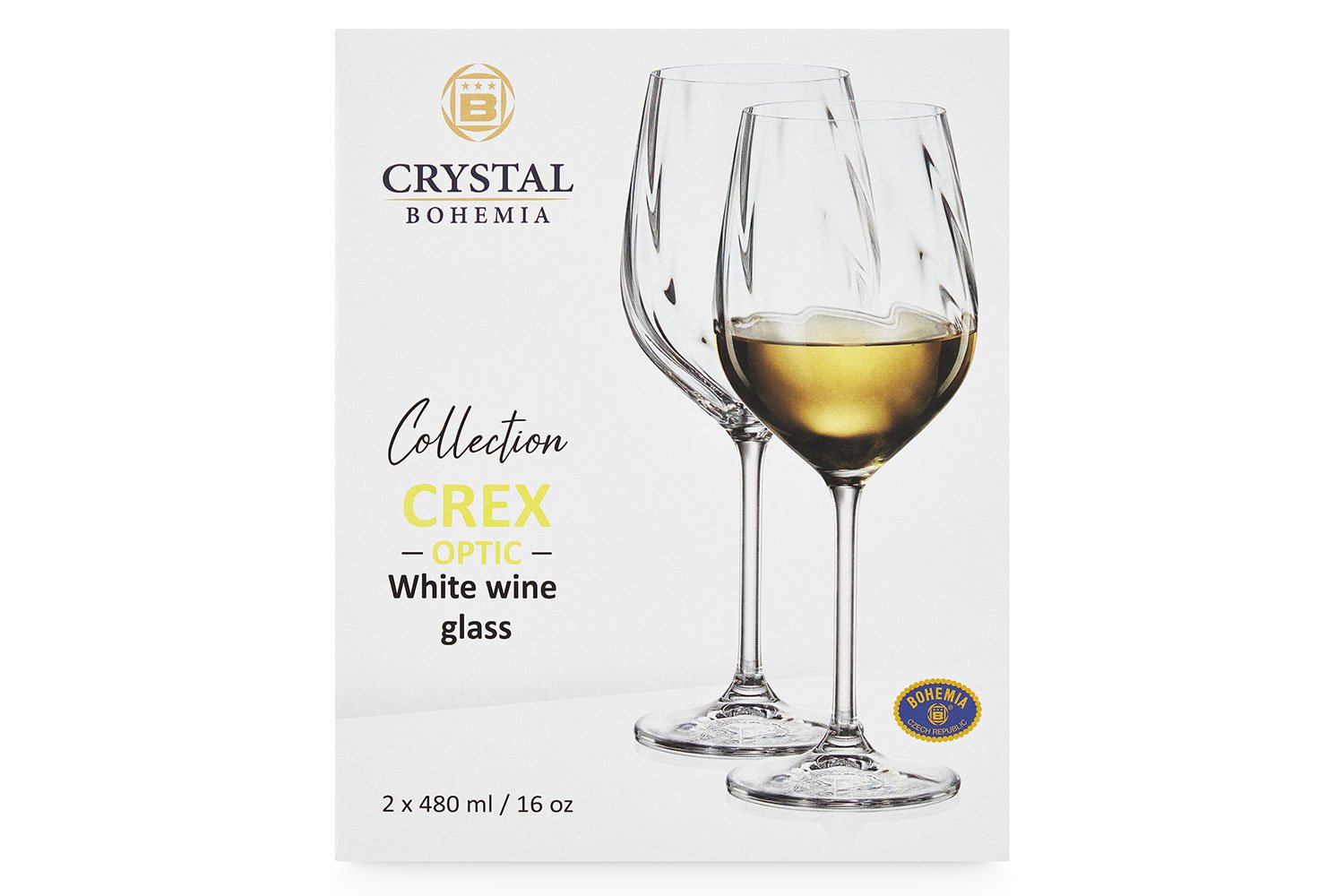 Набор бокалов для белого вина CRYSTAL BOHEMIA Crex optic 480 мл, 2 шт., Стекло