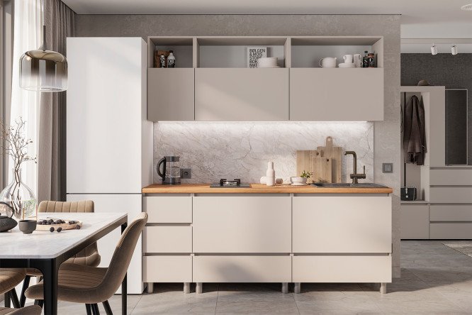 Изображение товара Кухонный гарнитур Монте 200х217х60 см, цвет каркаса кашемир, фасада кашемир