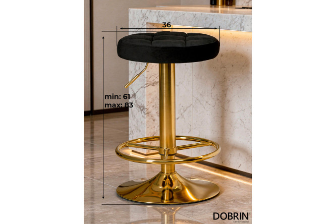 Набор барных табуретов DOBRIN Bruno Gold 36х61х36 см, цвет обивки чёрный, ножек золотой