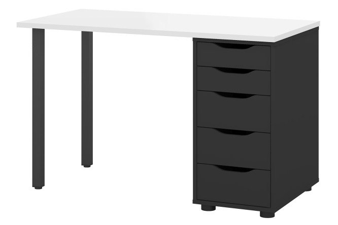 Изображение товара Письменный стол Alexys 120 см с квадратными опорами и тумбой черный/белый