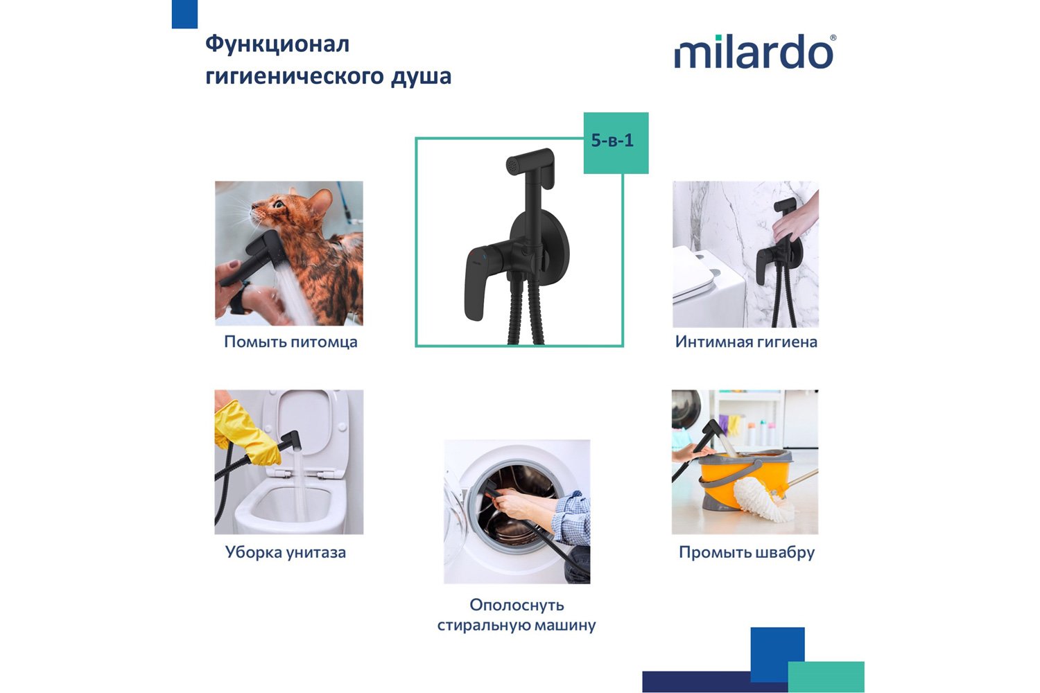 Смеситель встраиваемый с гигиеническим душем MILARDO Pora RORBLR0M08