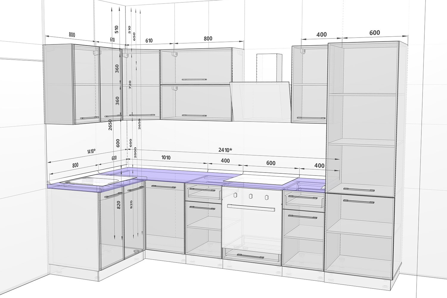 верхние шкафы на кухне чертежи