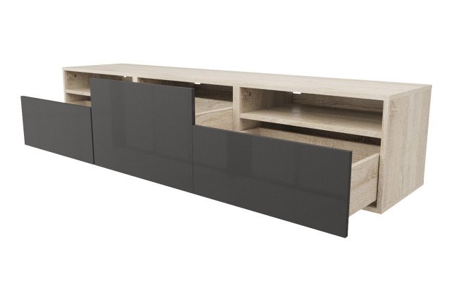Изображение товара Тумба с 3 ящиками и 2 полками Амика Оскар, 180x38 дуб сонома / белый глянец