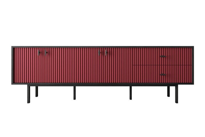 Изображение товара Комод Emerson с 4 дверками и 2 ящиками, красный и чёрный дизайн