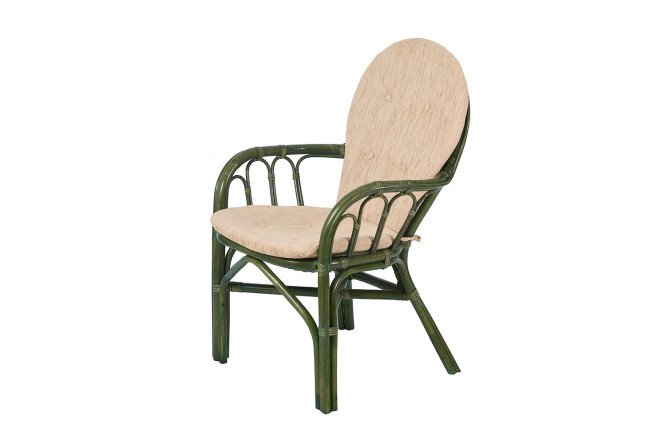 Изображение товара Обеденный стул Джакарта из ротанга с мягкими элементами, цвет олива и бежевый