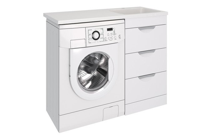 Изображение товара Тумба напольная Милли с 3 ящиками над стиральной машиной  47.5 см, цвет каркаса белый, фасада белый