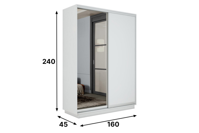 Шкаф-купе 2-дверный Slide-2 v.2 160х240х45 см, белый снег/серебро, с одним зеркалом