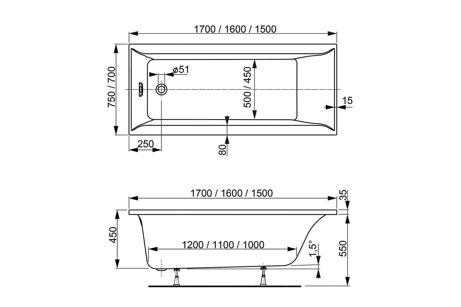 Ванна пристенная VAGNERPLAST Veronela VPBA170VEA2X-04 170x75 см