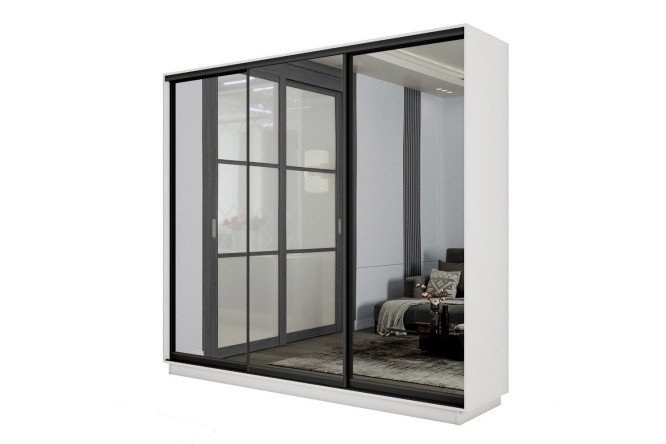 Изображение товара Шкаф-купе Slide-2 v.2 210x240x45 см белый снег/чёрный профиль