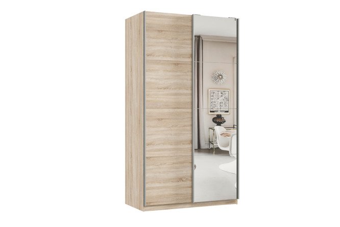 Изображение товара Шкаф-купе 2-дверный Практик 120х240х60 см, дуб сонома, профиль серебро, с одним зеркалом
