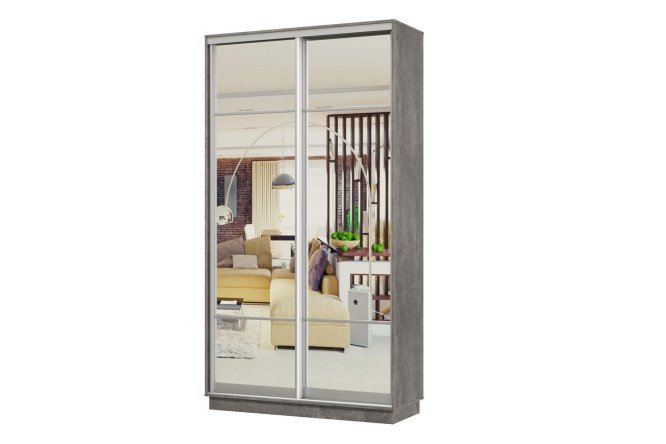 Изображение товара Шкаф-купе 2-дверный Практик 120х240х45 см, бетон, цвет профиля - серебро