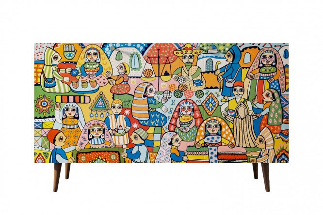Изображение товара Комод Berber стильный с принтом и коричневым каркасом 150х90х45 см