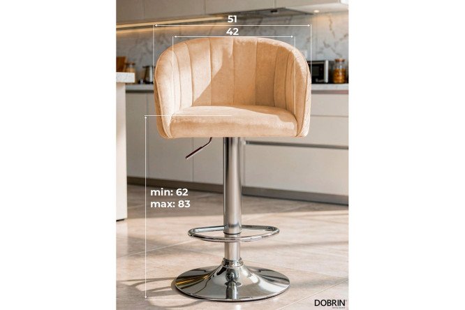 Стул барный DOBRIN Darcy 51х86х46 см, цвет обивки песочный, ножек хром