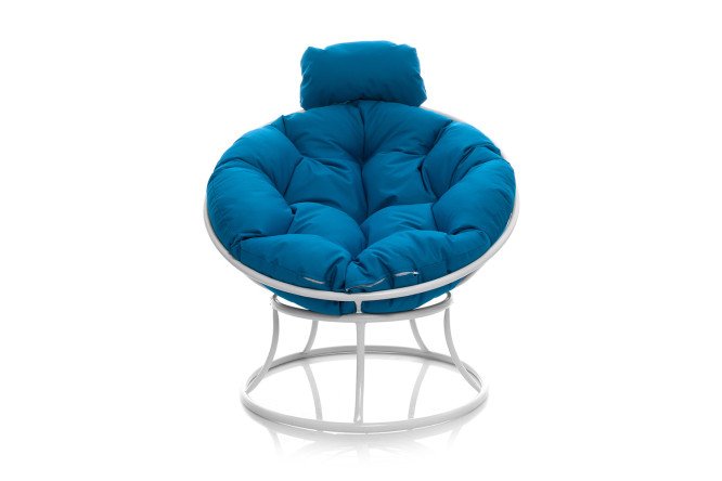 Изображение товара Кресло мини Папасан цвет каркаса белый, мягких элементов голубой
