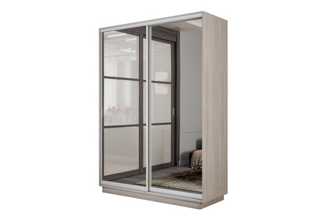 Изображение товара Двухдверный шкаф-купе Slide-2 из МДФ с зеркалами 140х240х60 см, ясень шимо светлый