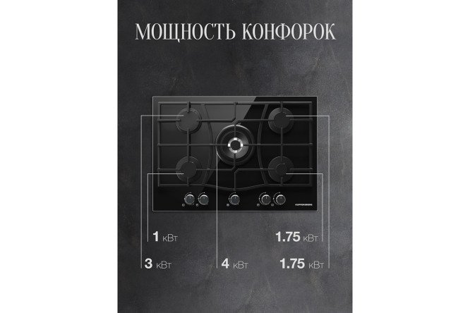 Фото 6 Газовая панель KUPPERSBERG High-Tech FG 77 B, чёрный 75 см