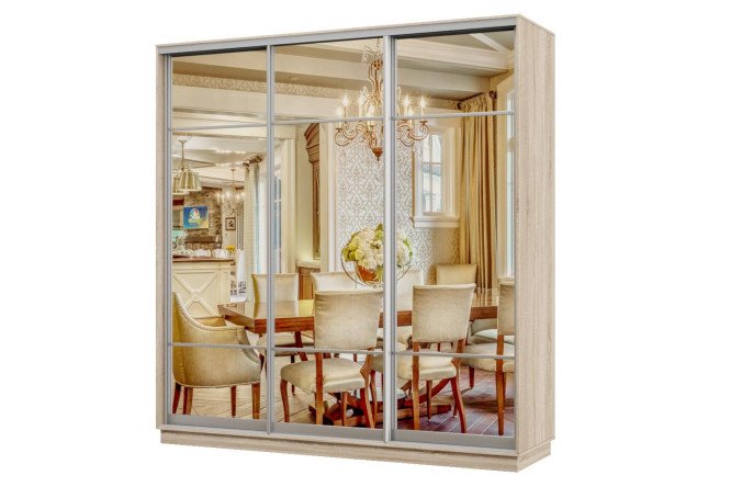 Изображение товара Шкаф-купе 3-дверный Практик 210х240х45 см, дуб сонома, цвет профиля - серебро