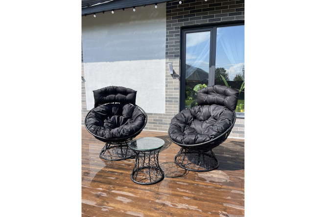 Изображение товара Набор садовой мебели Папасан Плюс 2 шт чёрный компактный стильный