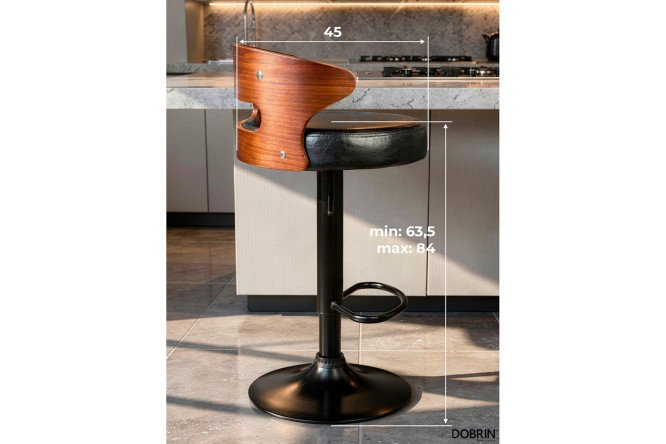 Стул барный DOBRIN Fred Black 45х78.5х45 см, цвет обивки чёрный, спинки коричневое дерево