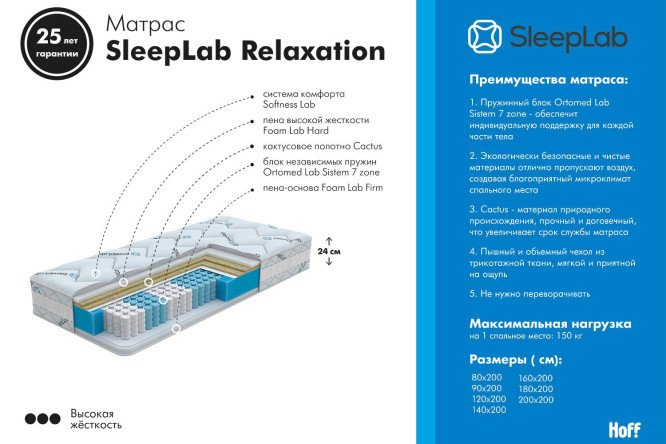 Кровать Victori в комплекте с матрасом SLEEPLAB Relaxation тёмно-серая 140х200 см