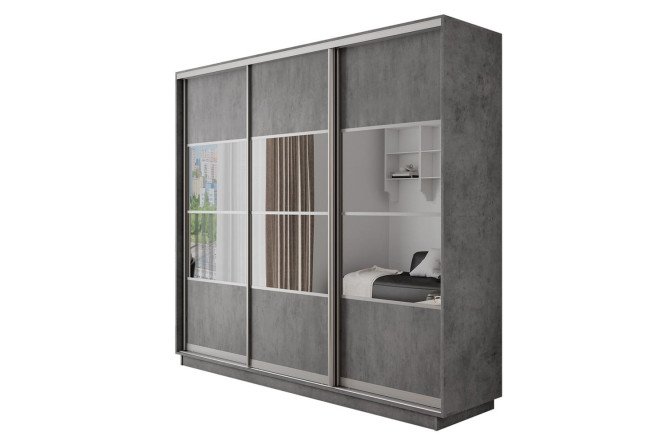Изображение товара Шкаф-купе 3-дверный Оптима бетон/зеркало 180х220 см