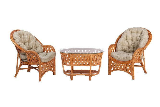 Изображение товара Комплект мебели Черчилль цвет коньячный из натурального ротанга со стеклянной столешницей