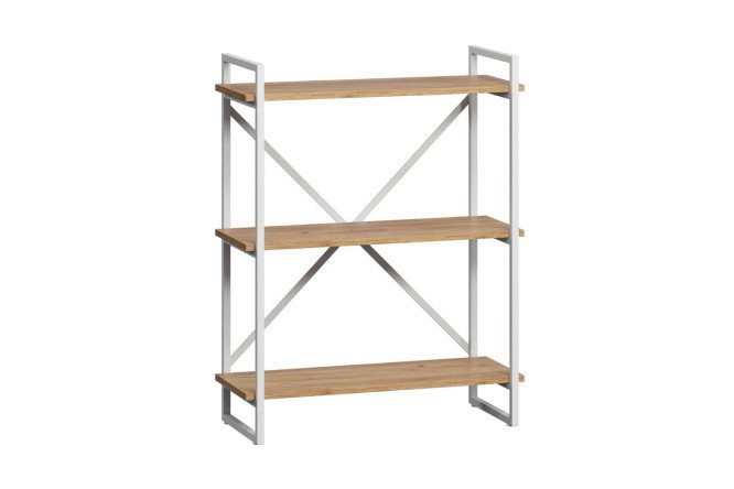 Изображение товара Стеллаж Роквуд из стали и ЛДСП белый и дуб прямой дизайн