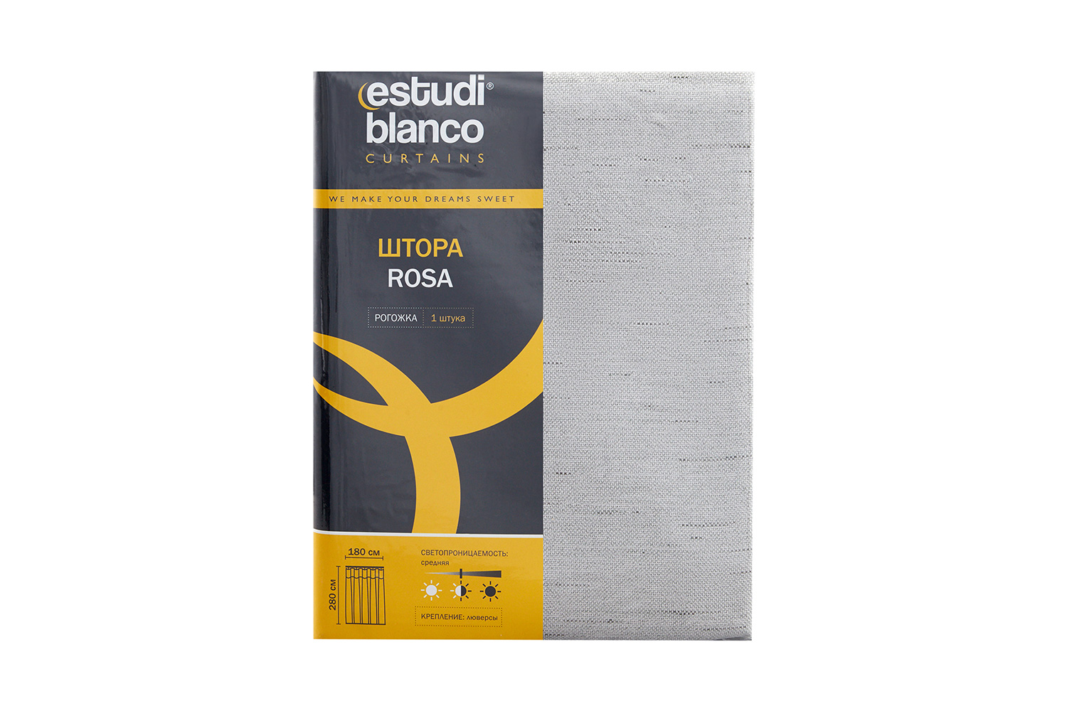 Штора ESTUDI BLANCO Rosa 180х280 см, 1 шт., цвет светло-серый