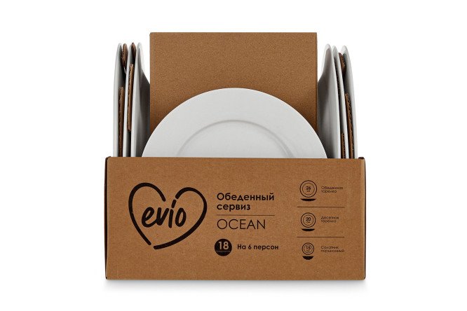 Фото 15 Обеденный сервиз EVIO Ocean на 6 персон 18 предм., Костяной фарфор