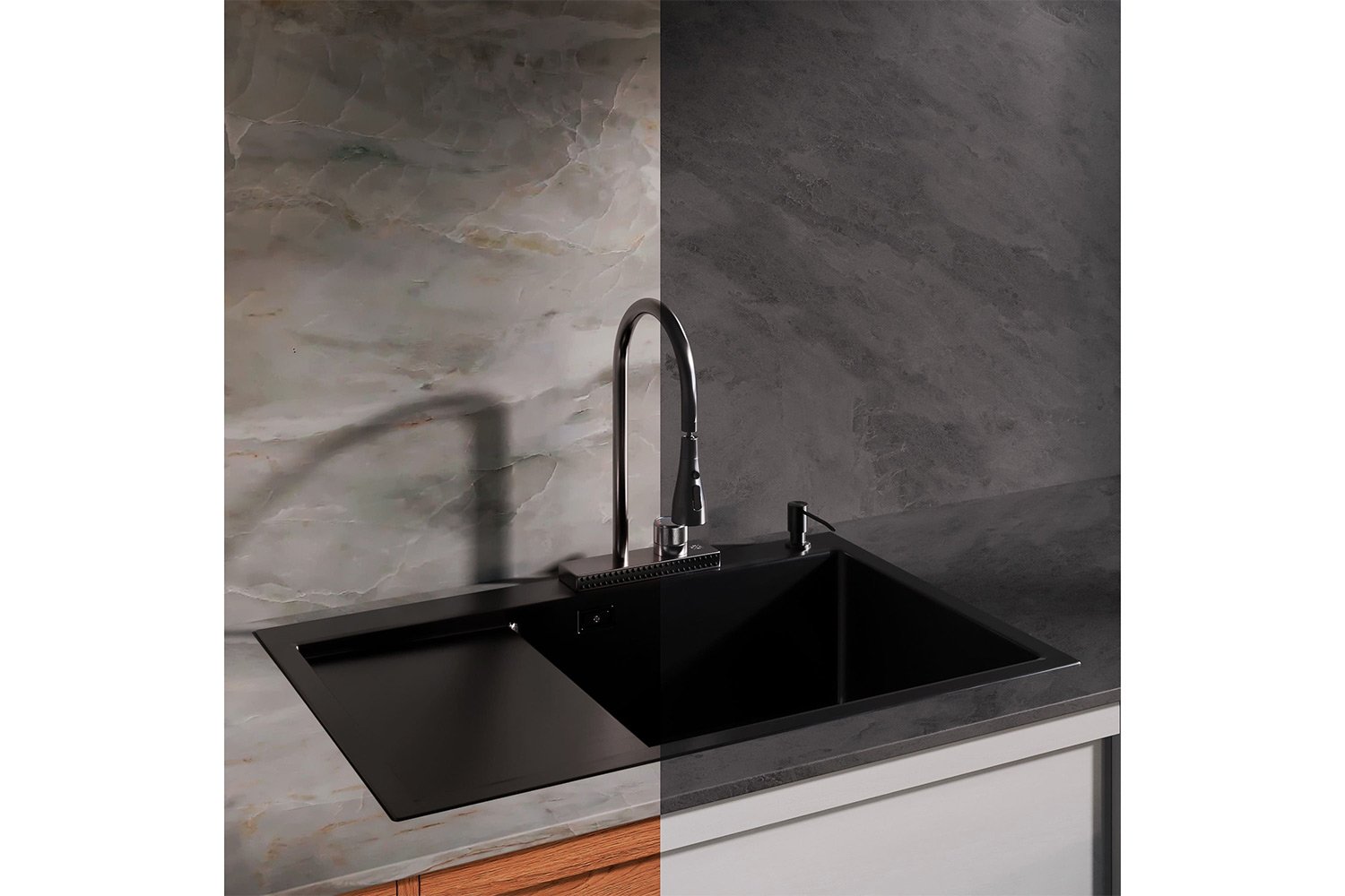 Мойка врезная с дозатором и крылом РМС MRK 7851BL-R 78х51х18 см