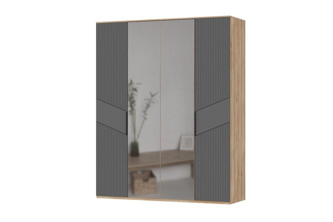 Изображение товара Шкаф 4-дверный Астория 184,6х230,6х59,9 см, дуб кастелло медовый, графит, с одним зеркалом