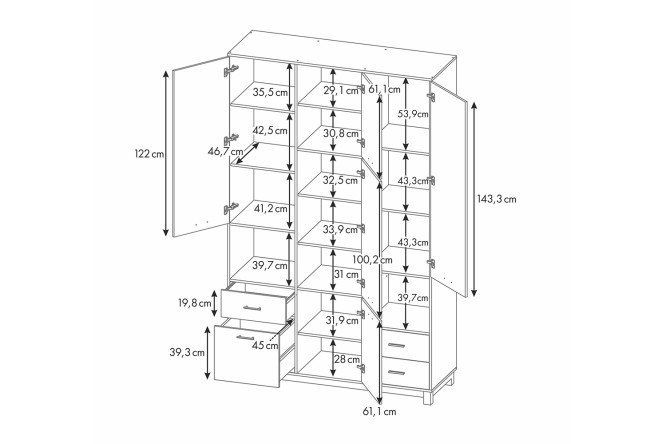 Шкаф трёхсекционный Mirum 150х240х50 см