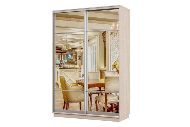 Изображение товара Шкаф-купе 2-дверный Практик 150x220x45 см, ясень шимо светлый, профиль серебро, с зеркалом