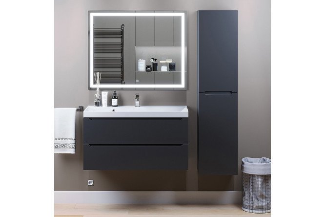 Изображение товара Тумба с раковиной Tanos 100 см, цвет каркаса чёрный, фасада чёрный