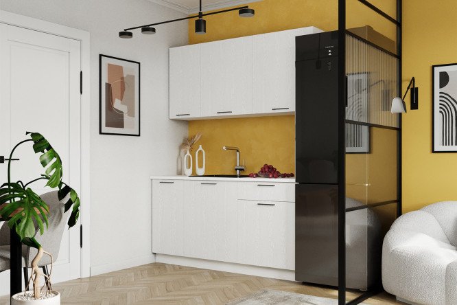 Изображение товара Кухонный гарнитур Лирика 160х217х60 см, цвет каркаса белый, фасада уайт