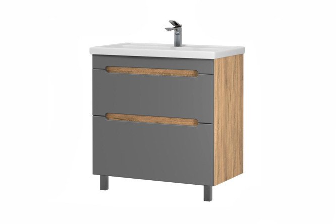 Изображение товара Тумба напольная с раковиной Sanstar Diva 80 460.1-1.4.1.РКФОС 81.5 см, цвет каркаса дуб вотан, фасада графит софт