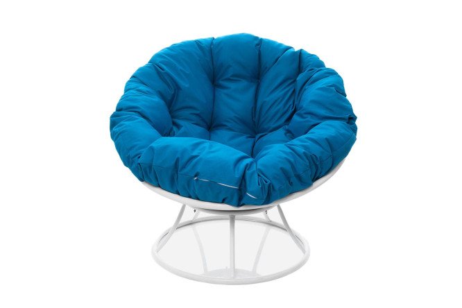 Изображение товара Кресло Папасан с белым каркасом и голубыми мягкими элементами Изображение товара Кресло Папасан с белым каркасом и голубыми мягкими элементами