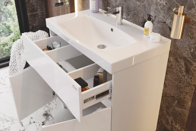 Фото 7 Тумба напольная ONIKA Стрим 60 106154 56.5 см, цвет каркаса белый, фасада белый