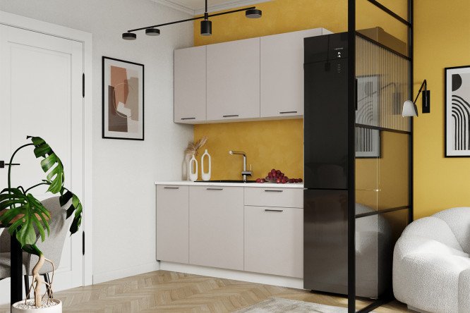 Кухонный гарнитур Тренд 160х217х60 см, цвет каркаса белый, фасада кашемир