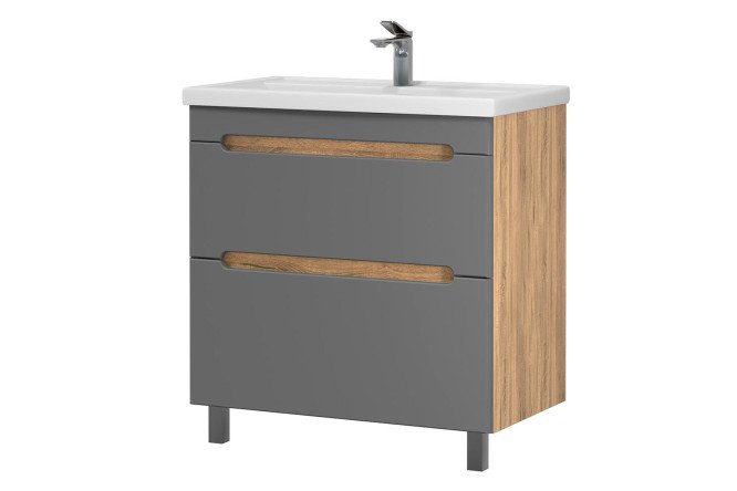 Изображение товара Тумба напольная для ванной Sanstar Diva с раковиной 81,5 см дуб вотан графит софт