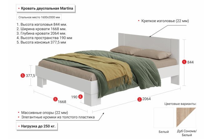 Кровать Мартина цвет белый
