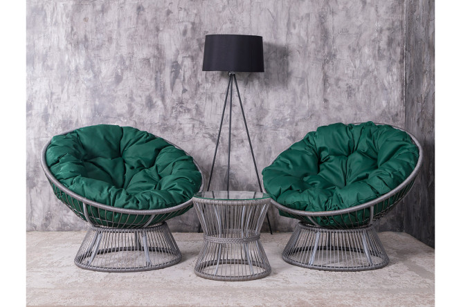 Изображение товара Набор садовой мебели Папасан Плюс светло-серый и зеленый 2 шт.