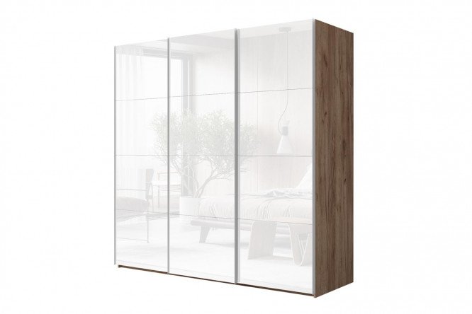 Изображение товара Шкаф-купе 3-дверный Comet 240x240 см дуб крафт табачный с белым стеклом