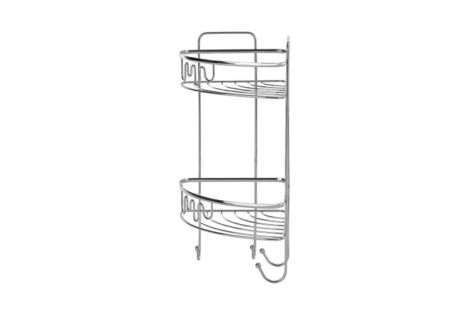 Изображение товара Угловая двухъярусная металлическая полка BERKRAFT 21x46x21 см хром
